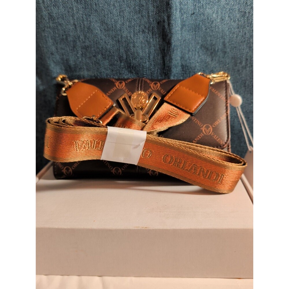 NWT Valentino Orlandi Crossbody Bag Brown Monogram Wallet Purse Gold V Lock New - Picture 3 of 16